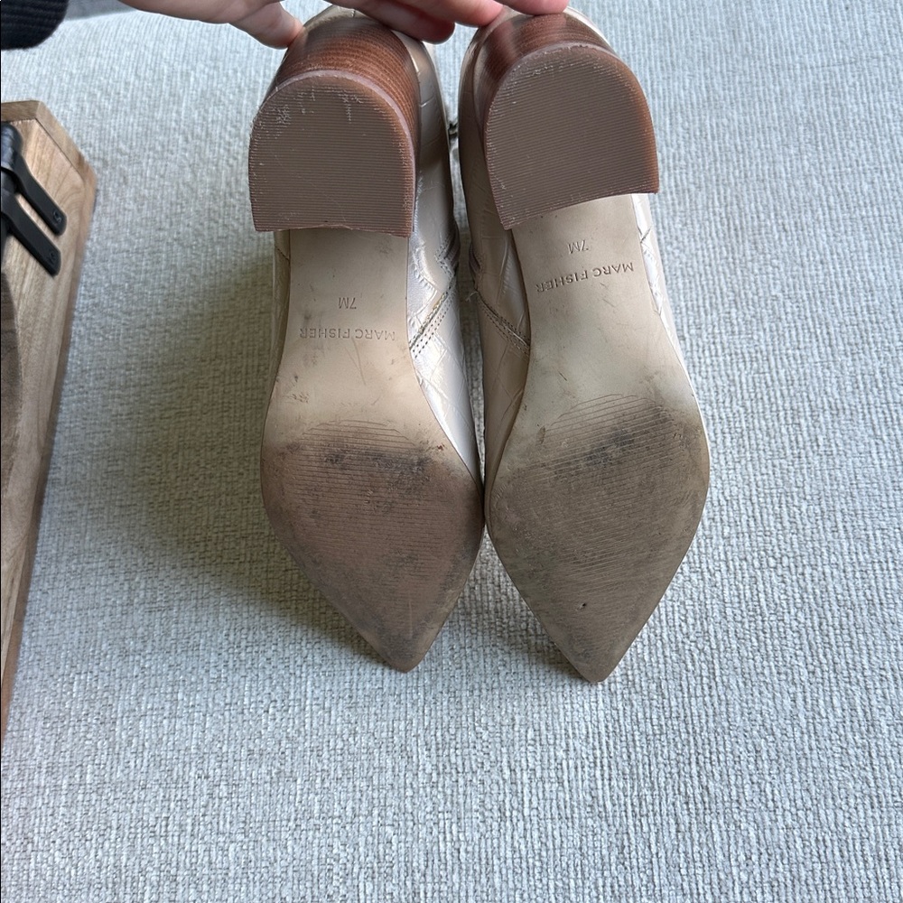 Marc Fisher Elegant Cream Croc-Embossed Ankle Boots - Picture 3 of 4